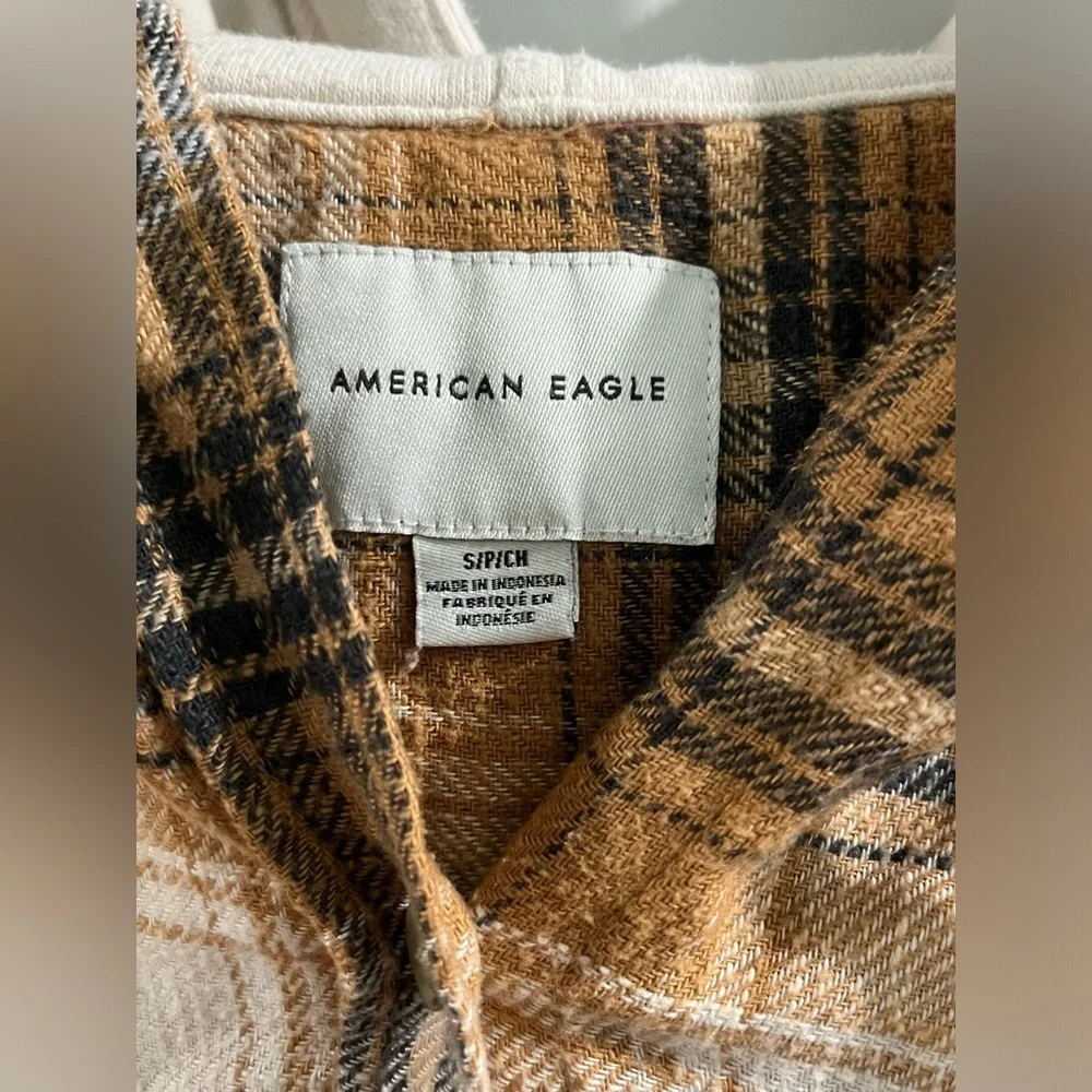 American Eagle Outfitters Plaid Flannel Hooded Shirt, OVERSIZED, size small - Picture 9 of 12